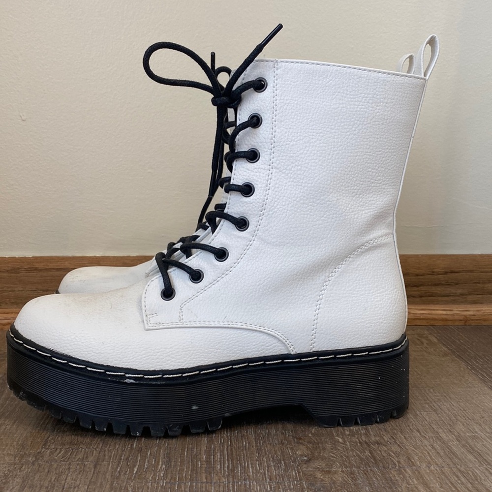 White & Black Combat Boots